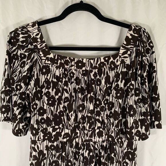 BCBGMaxazria Mini Dress Women's Medium Brown Floral Square Neck Short Sleeve - Picture 10 of 10